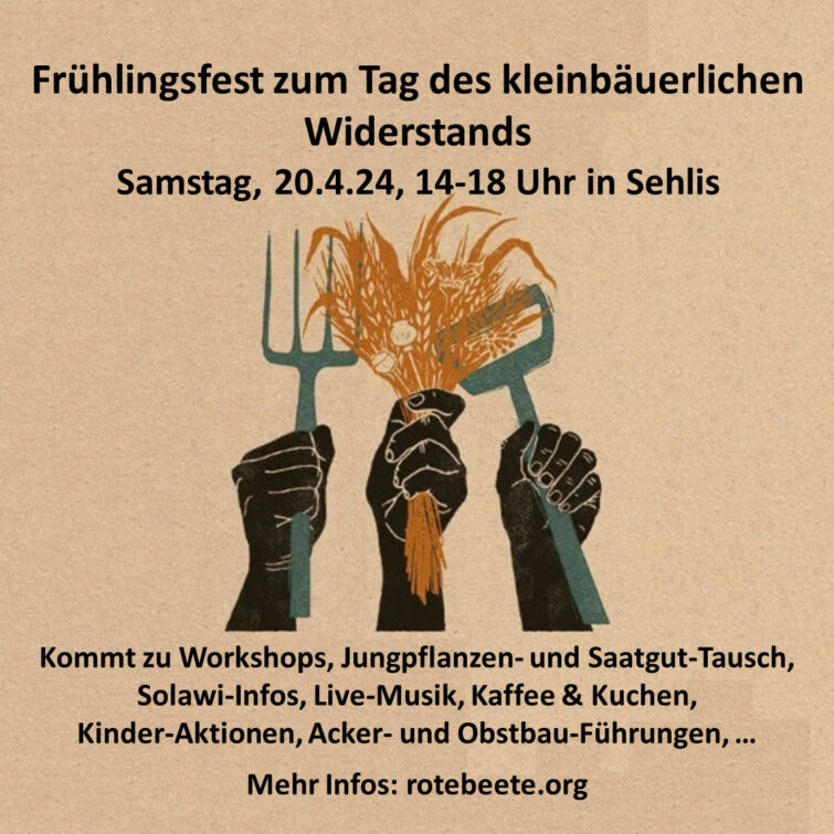 Flyer für das Frühlingsfest und Tag des kleinbäuerlichen Widerstands in Sehlis 2024